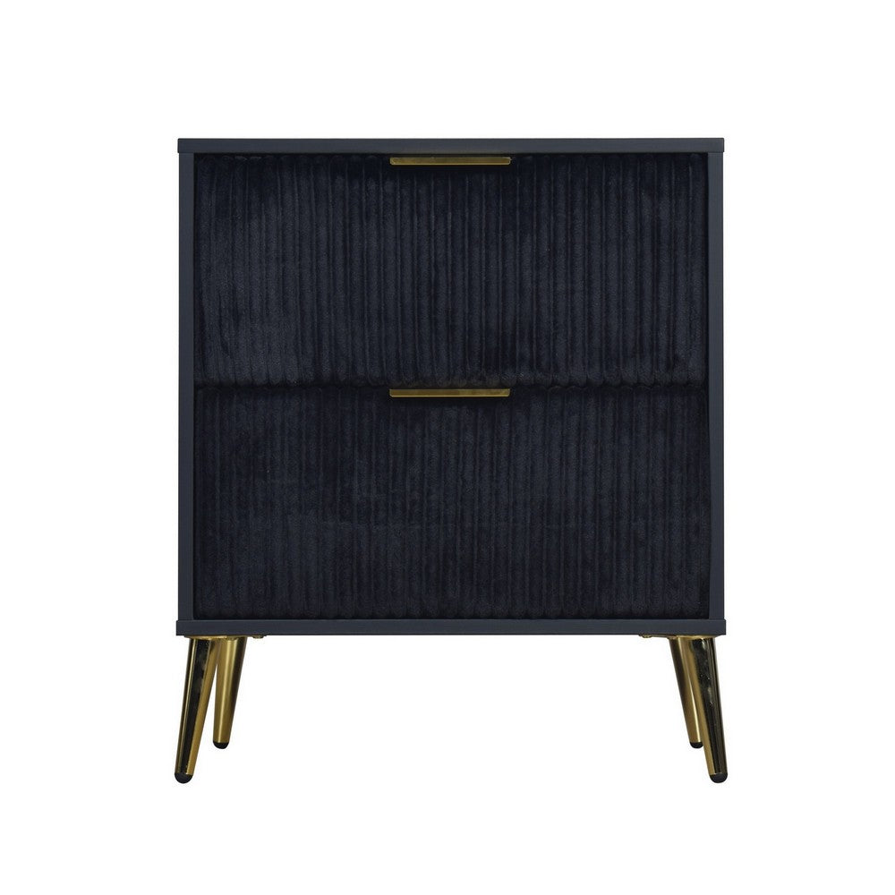 Moko 26 Inch Nightstand 2 Ribbed Soft Upholstered Drawers Black Gold By Casagear Home BM309526