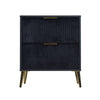 Moko 26 Inch Nightstand 2 Ribbed Soft Upholstered Drawers Black Gold By Casagear Home BM309526