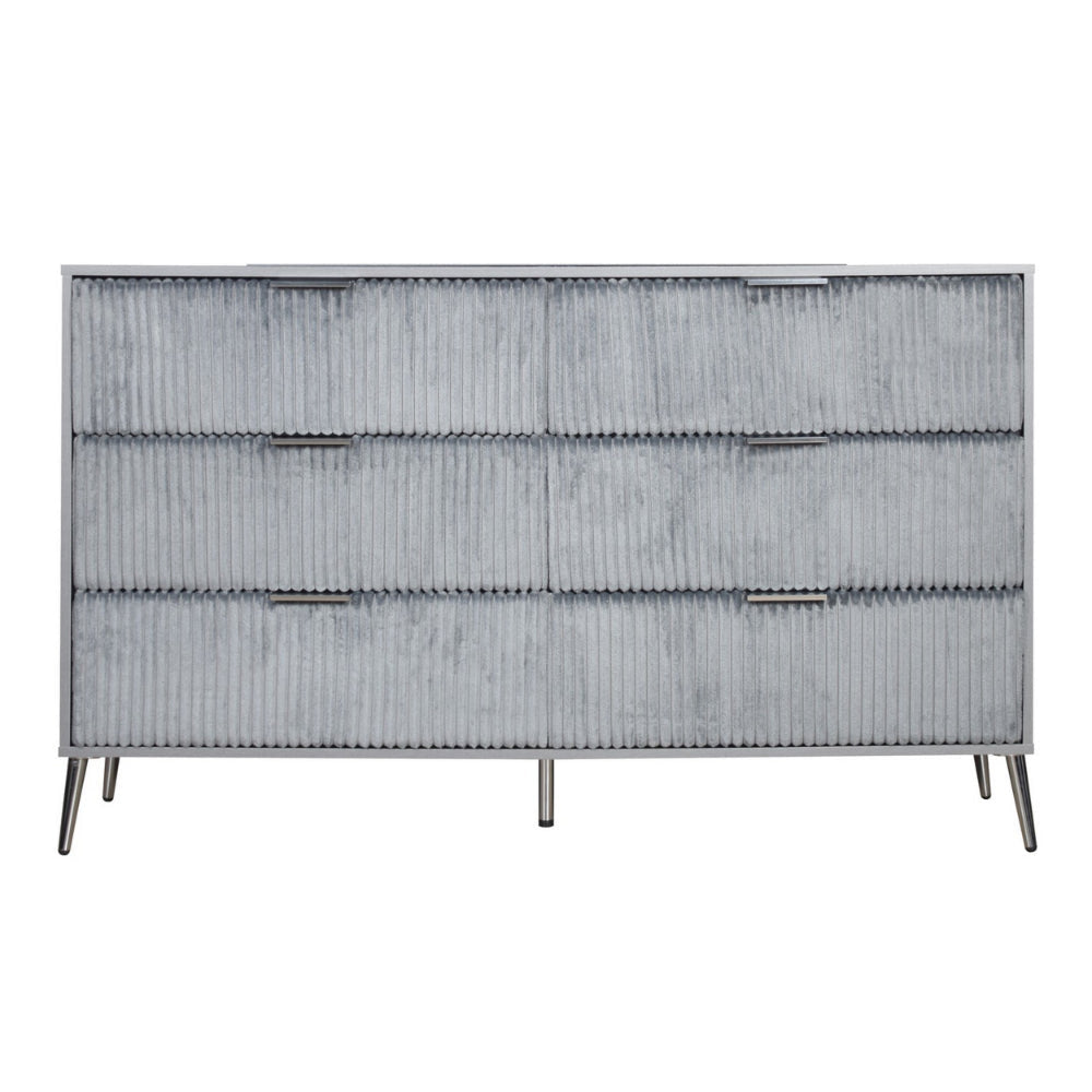 Moko 58 Inch Wide Dresser 6 Soft Upholstered Drawers Gray Nickel By Casagear Home BM309527