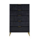 Moko 51 Inch Tall Dresser, 5 Soft Upholstered Drawers, Black, Gold By Casagear Home