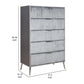 Moko 51 Inch Tall Dresser, 5 Fabirc Upholstered Drawers, Gray, Nickel By Casagear Home