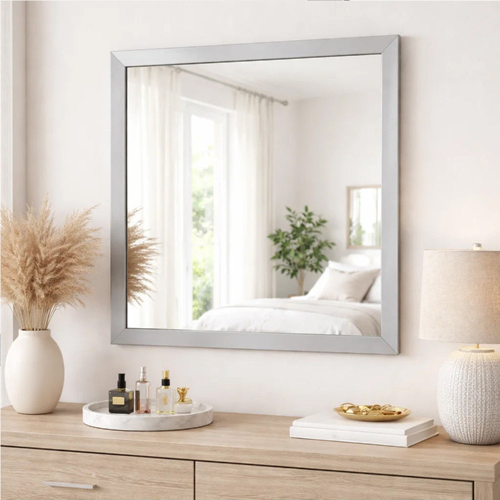 Moko 40 x 40 Dresser Mirror, Square, Modern Style, Gray Finished Frame By Casagear Home