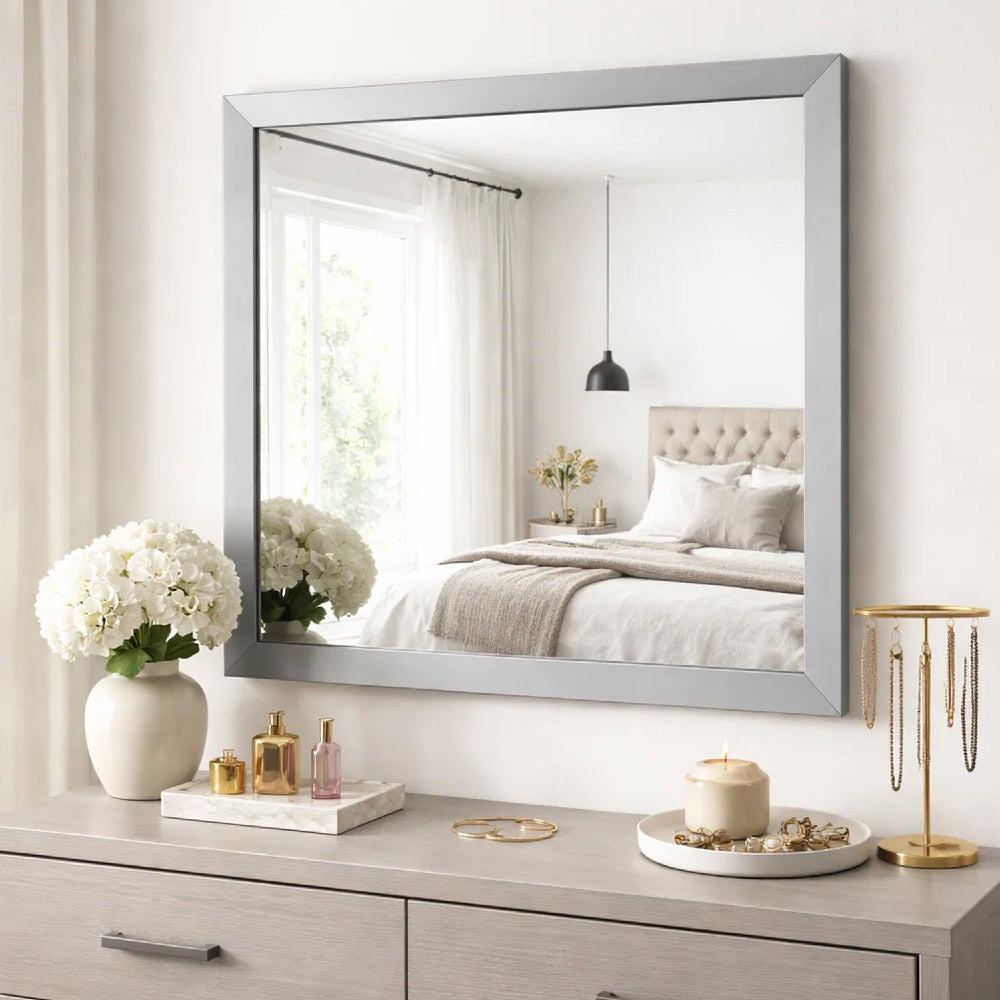 Moko 40 x 40 Dresser Mirror, Square, Modern Style, Gray Finished Frame By Casagear Home
