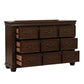 Akil 64 Inch Wide Dresser with 9 Drawers Floral Carved Cherry Brown Wood By Casagear Home BM309534