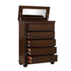 Akil 54 Inch Tall Dresser with 5 Drawers Floral Carved Cherry Brown Wood By Casagear Home BM309535