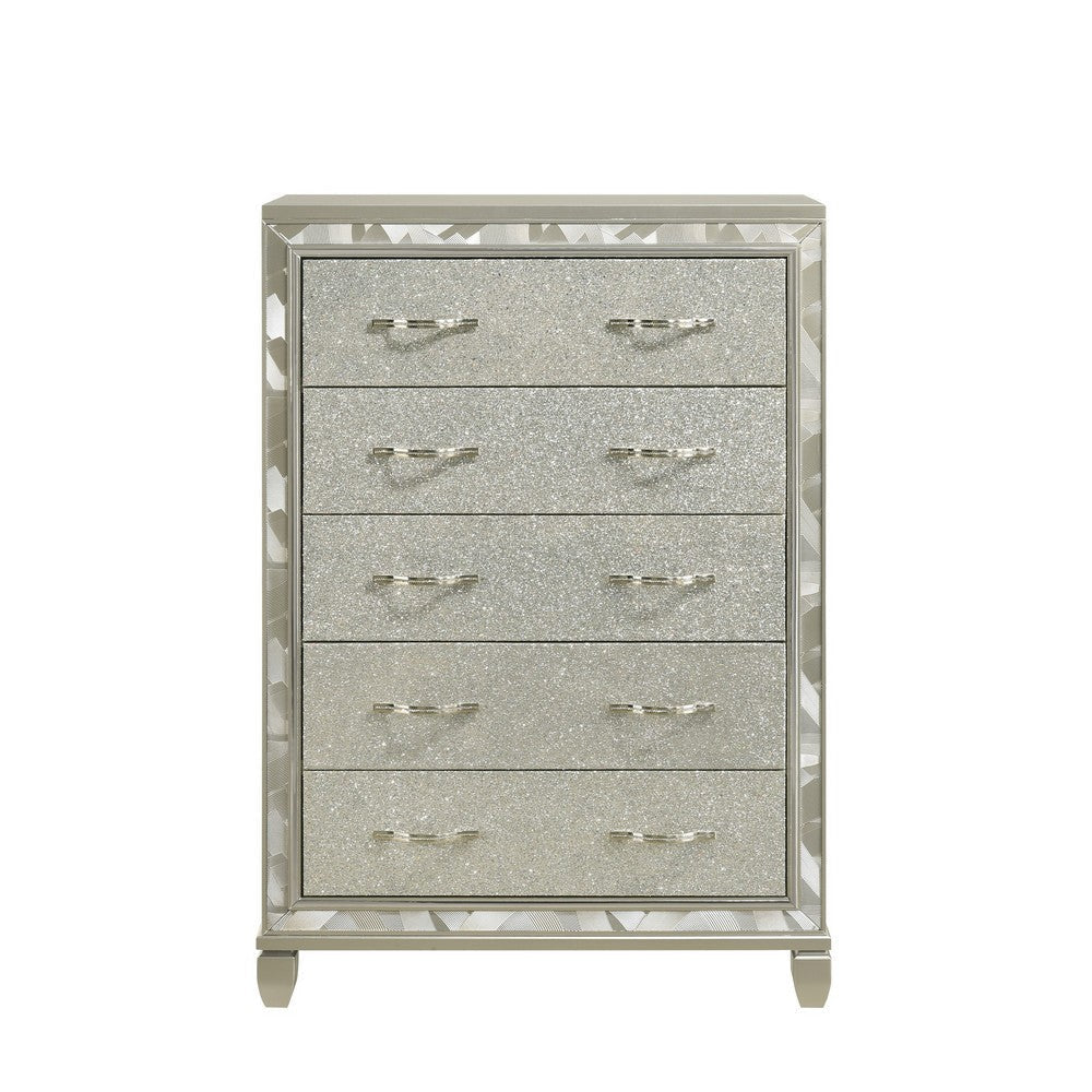 Bet 58 Inch Tall Dresser Chest 5 Rhinestone Drawers Chrome Handles Silver By Casagear Home BM309540