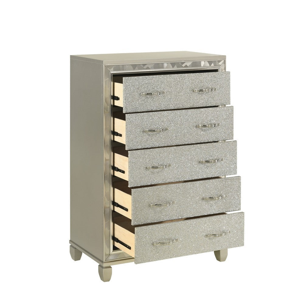 Bet 58 Inch Tall Dresser Chest 5 Rhinestone Drawers Chrome Handles Silver By Casagear Home BM309540