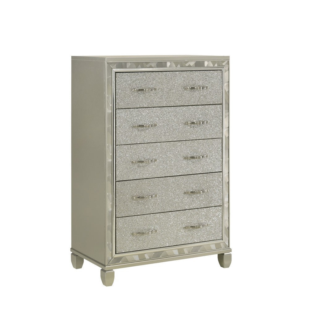 Bet 58 Inch Tall Dresser Chest 5 Rhinestone Drawers Chrome Handles Silver By Casagear Home BM309540