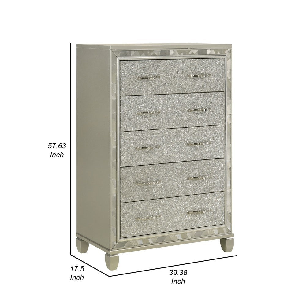 Bet 58 Inch Tall Dresser Chest 5 Rhinestone Drawers Chrome Handles Silver By Casagear Home BM309540