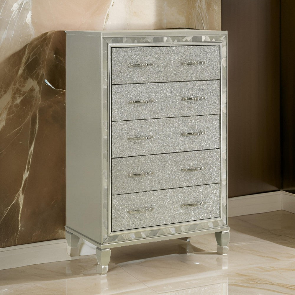 Bet 58 Inch Tall Dresser Chest, 5 Rhinestone Drawers, Chrome Handles Silver By Casagear Home