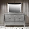 Lee 38 x 50 Dresser Mirror, Modern LED Light Trim, Silver Hardwood Frame By Casagear Home