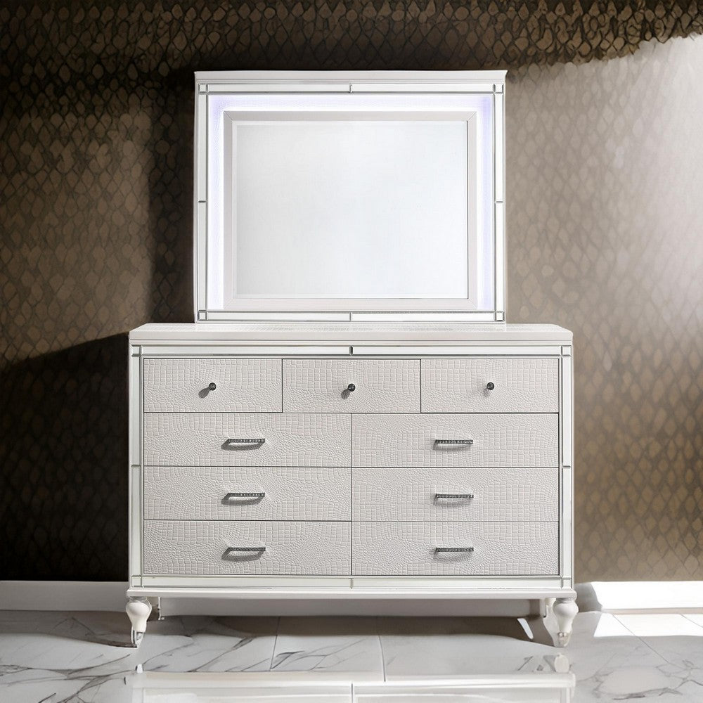 Lee 38 x 50 Dresser Mirror, Modern LED Light Trim, White Hardwood Frame By Casagear Home