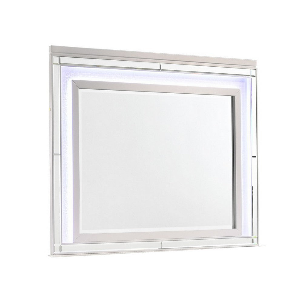 Lee 38 x 50 Dresser Mirror Modern LED Light Trim White Hardwood Frame By Casagear Home BM309544