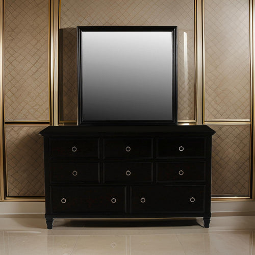 Umi 39 x 39 Dresser Mirror, Molded Design Solid Wood Black Square Frame By Casagear Home
