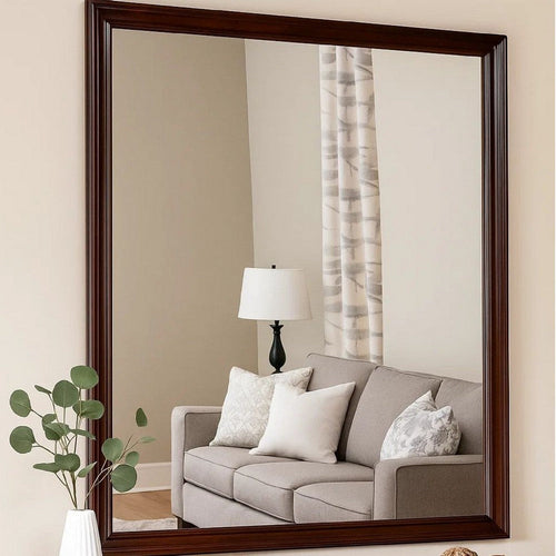 Umi 39 x 39 Dresser Mirror, Molded Design Solid Wood Cherry Square Frame By Casagear Home