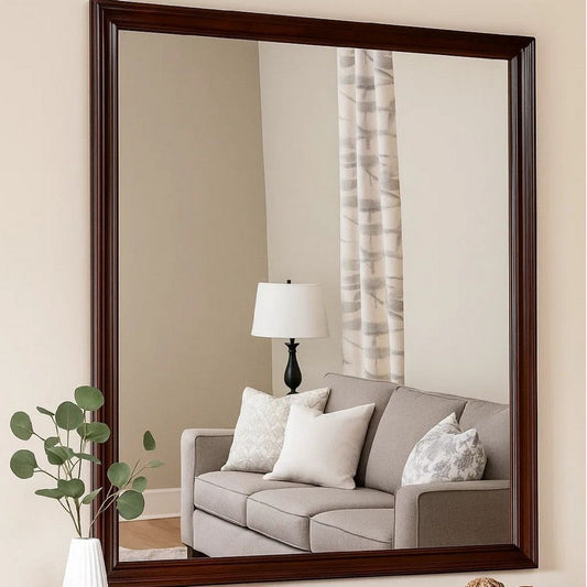 Umi 39 x 39 Dresser Mirror, Molded Design Solid Wood Cherry Square Frame By Casagear Home