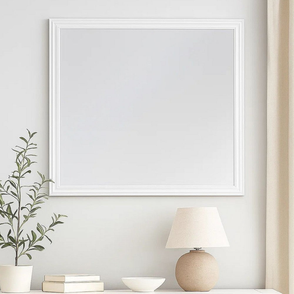 Umi 39 x 39 Dresser Mirror Molded Design Solid Wood White Square Frame By Casagear Home BM309548