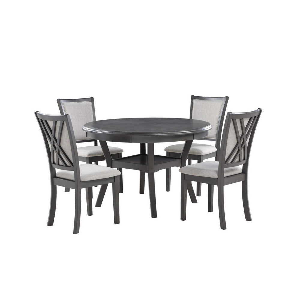 Isla 5 Piece Dining Table Set Diamond Pattern 4 Crossback Chairs Gray By Casagear Home BM309552