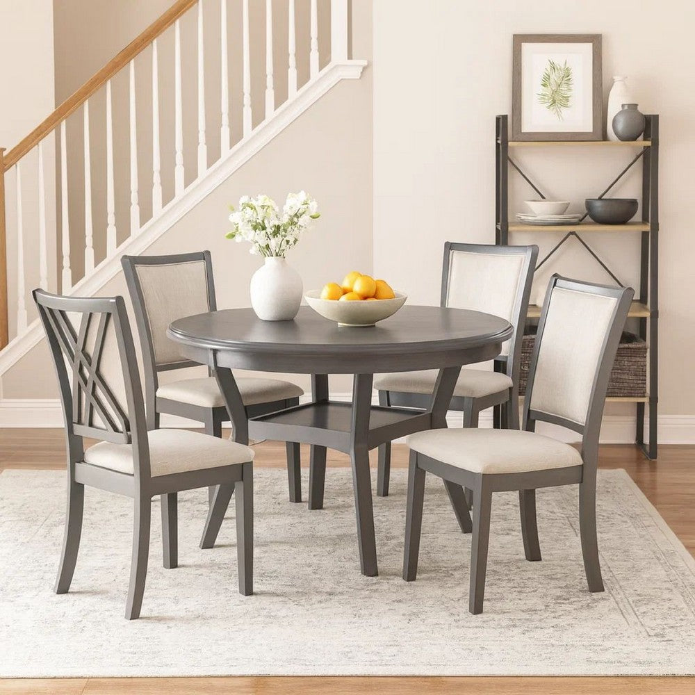 Isla 5 Piece Dining Table Set, Diamond Pattern, 4 Crossback Chairs, Gray By Casagear Home