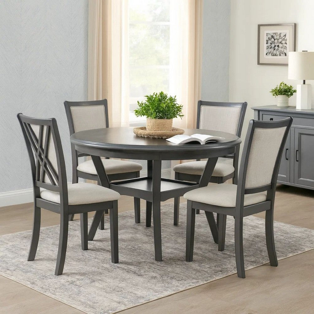 Isla 5 Piece Dining Table Set, Diamond Pattern, 4 Crossback Chairs, Gray By Casagear Home