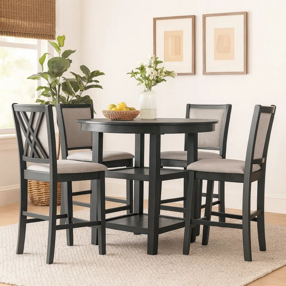 Isla 5 Piece Counter Height Table Set, 4 Crossback Chairs, Gray Polyester By Casagear Home