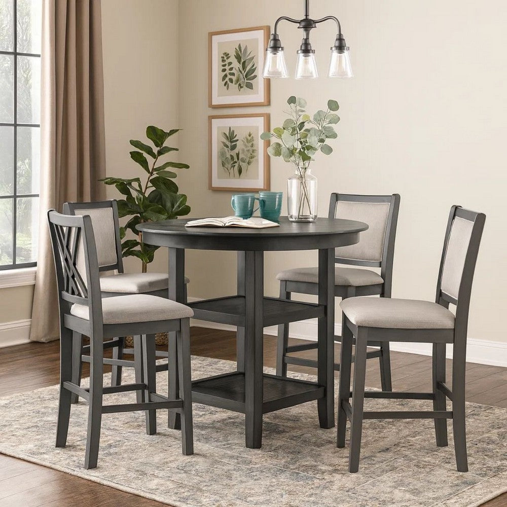 Isla 5 Piece Counter Height Table Set, 4 Crossback Chairs, Gray Polyester By Casagear Home