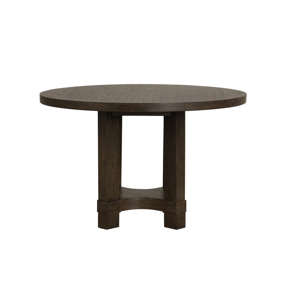 Cora 48 Inch Dining Table Round Rubberwood Frame Brown Ash Veneer By Casagear Home BM309555