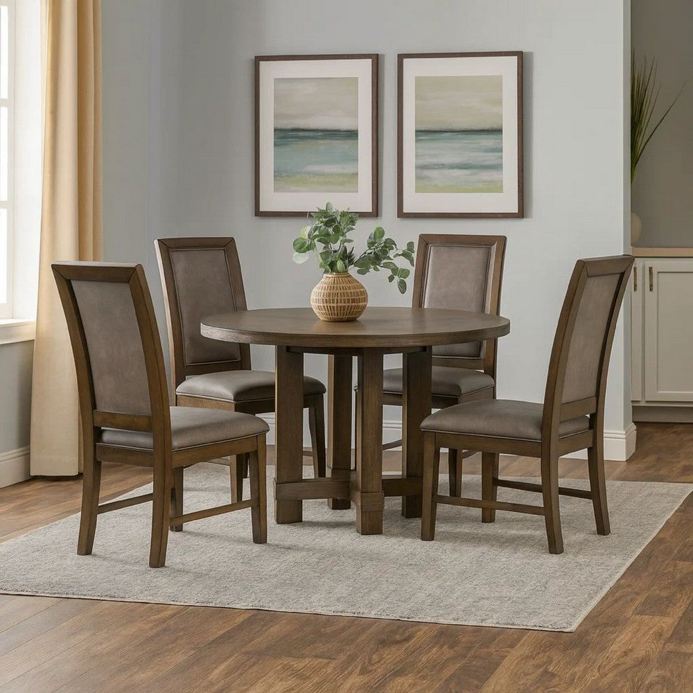 Cora 48 Inch Dining Table, Round Rubberwood Frame, Brown Ash Veneer By Casagear Home