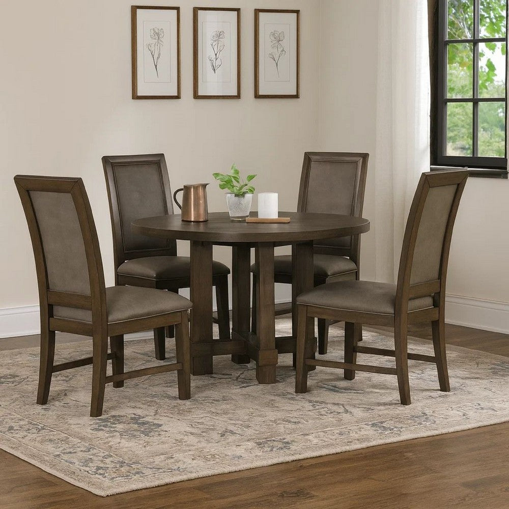 Cora 48 Inch Dining Table, Round Rubberwood Frame, Brown Ash Veneer By Casagear Home