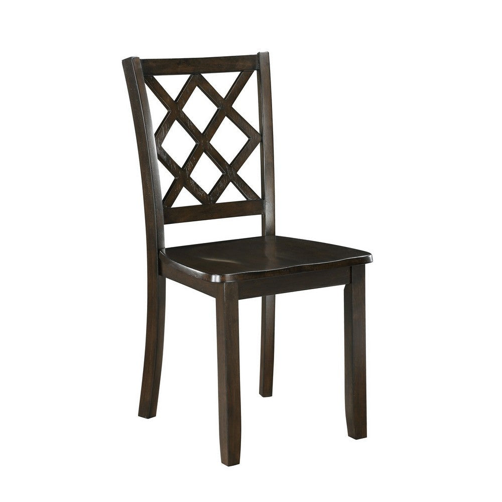 Ava 21 Inch Dining Chair Set of 2 Lattice Back Brown Rubberwood Frame By Casagear Home BM309558