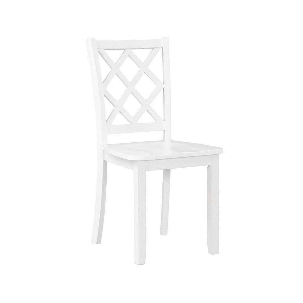 Ava 21 Inch Dining Chair Set of 2 Lattice Back White Rubberwood Frame By Casagear Home BM309559