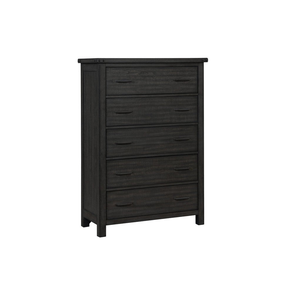 Galle 58 Inch Tall Dresser Chest with 5 Drawers, Metal Handles, Gray Wood By Casagear Home