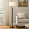 62 Inch Floor Lamp, White Tapered Hardback Shade, Black with Gold Accents By Casagear Home