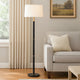 62 Inch Floor Lamp, White Tapered Hardback Shade, Black with Gold Accents By Casagear Home