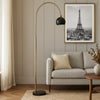 72 Inch Arc Floor Lamp, Black Metal Shade, Marble Foot, Antique Brass By Casagear Home