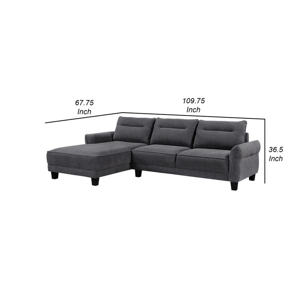 Cyra 110 Inch 2 Piece Sectional Sofa, Chaise, Gray Fabric, Welt Trim By Casagear Home