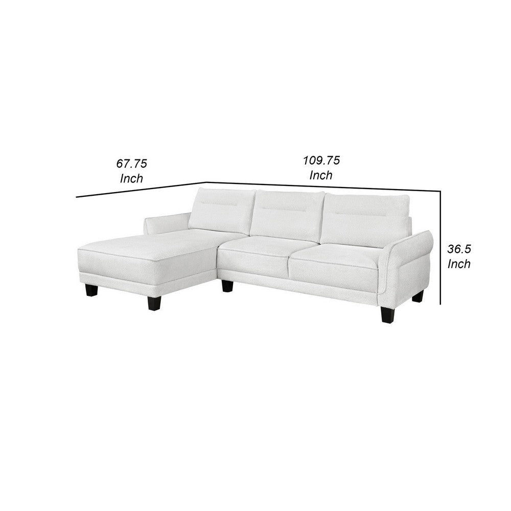 Cyra 110 Inch 2 Piece Sectional Sofa Chaise White Fabric Welt Trim By Casagear Home BM309586