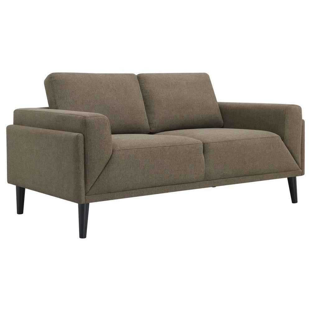 Fiza 64 Inch Loveseat, Taupe Polyester, Track Arms, Pocket Coil Seats By Casagear Home