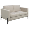 Zoya 58 Inch Loveseat, Track Arms, Oatmeal Beige Fabric, Herringbone Design By Casagear Home