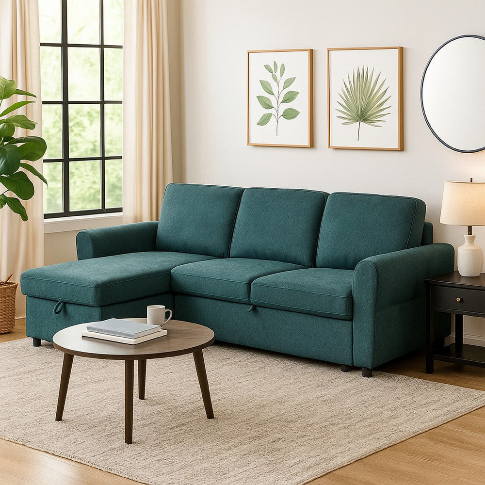 Kavu 95 Inch Sectional Sofa L Shape Cushioned Seat Chaise Lounger Blue By Casagear Home