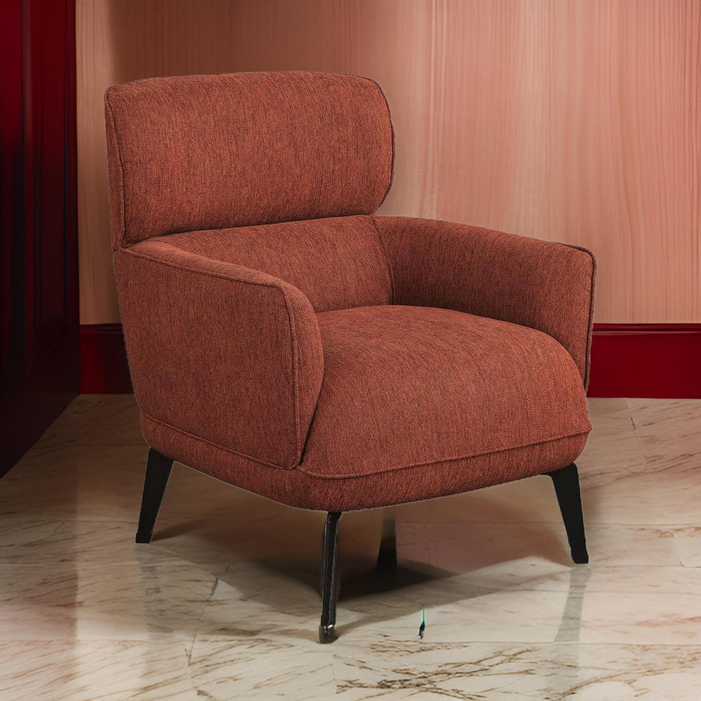 Dup 34 Inch Accent Chair, Cushioned Seat, Rounded Track Arms, Muted Orange By Casagear Home