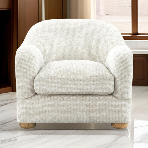 37 Inch Accent Chair, Curved Back, Soft Cushioned Seat, Beige Upholstery By Casagear Home