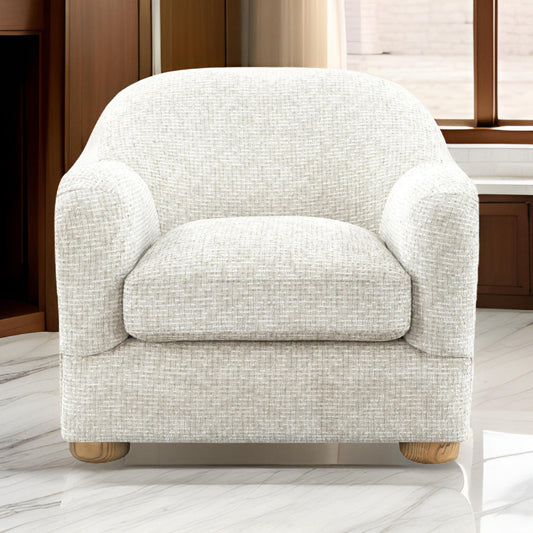 37 Inch Accent Chair, Curved Back, Soft Cushioned Seat, Beige Upholstery By Casagear Home