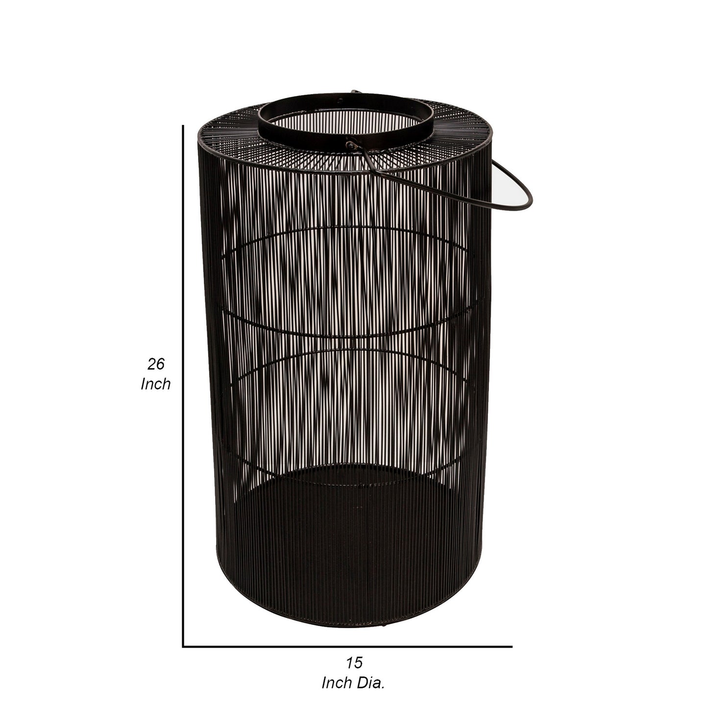 26 Inch Tall Lantern Round Body Shape Black Metal Wire Mesh with Handle By Casagear Home BM309629