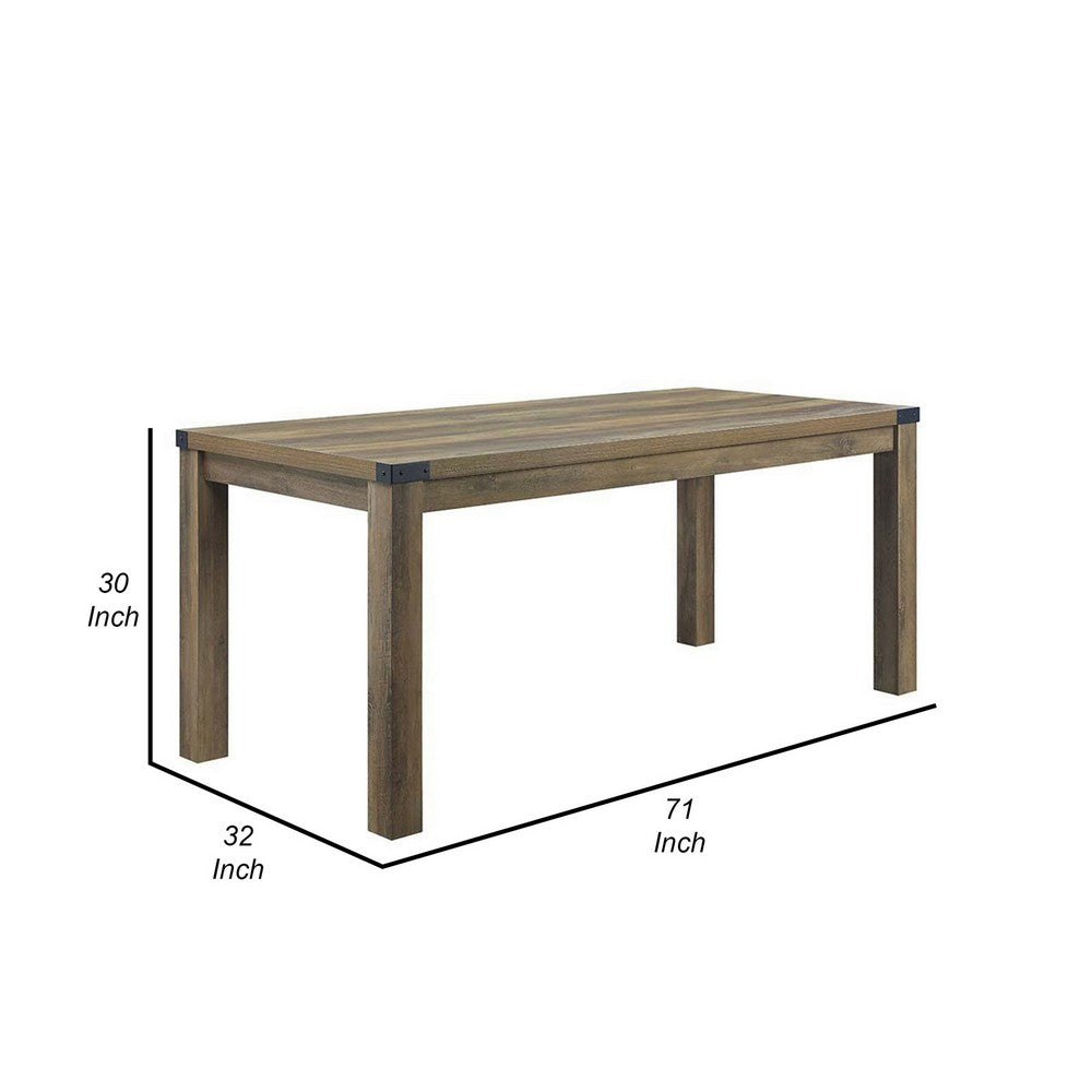 Eli 71 Inch Dining Table, Distressed Rustic Gray, Industrial Metal Rivets By Casagear Home