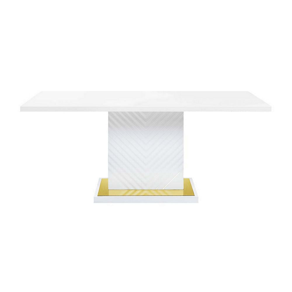 Tyra 71 Inch Dining Table Rectangular White Pedestal Stainless Steel By Casagear Home BM309639