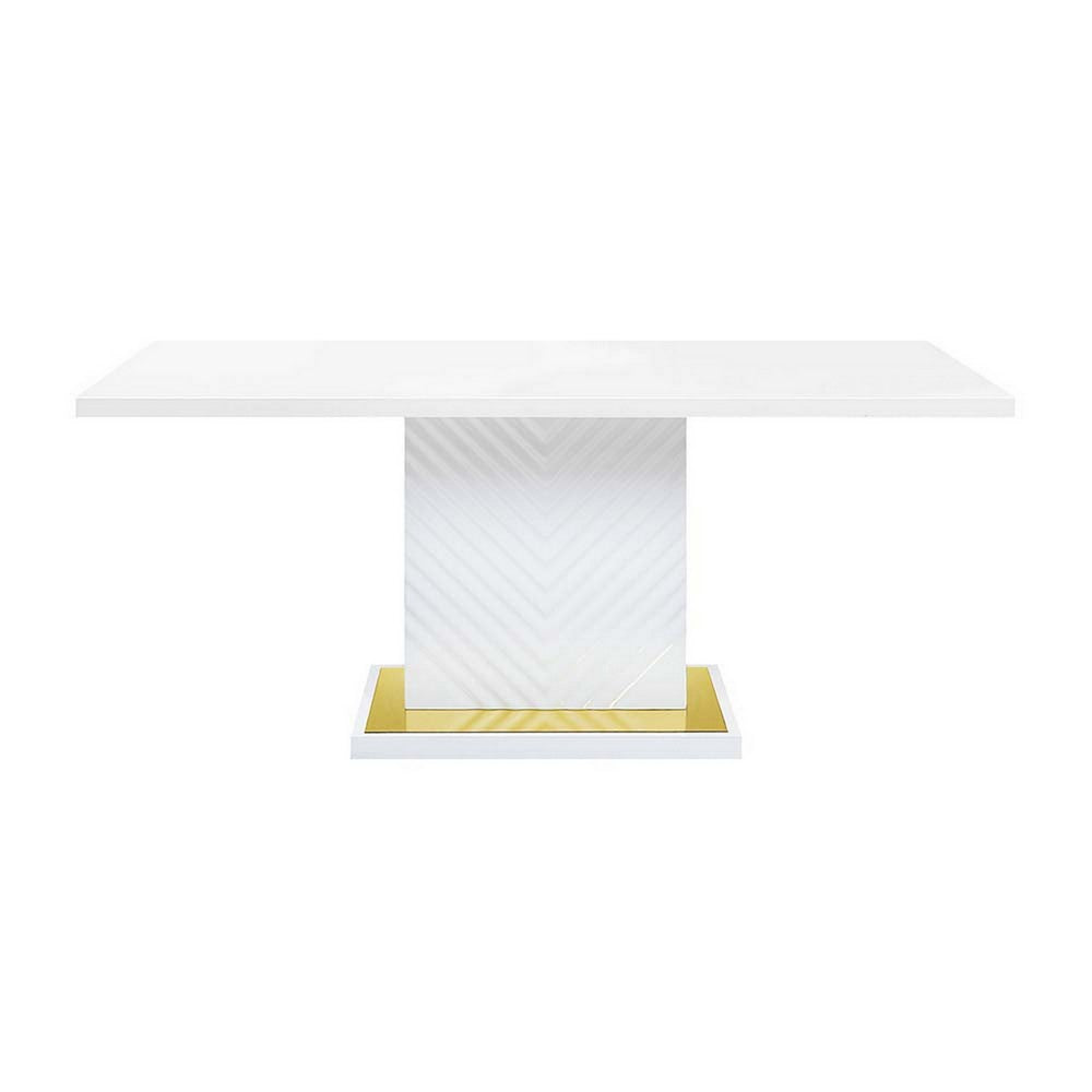 Tyra 71 Inch Dining Table, Rectangular, White Pedestal, Stainless Steel By Casagear Home