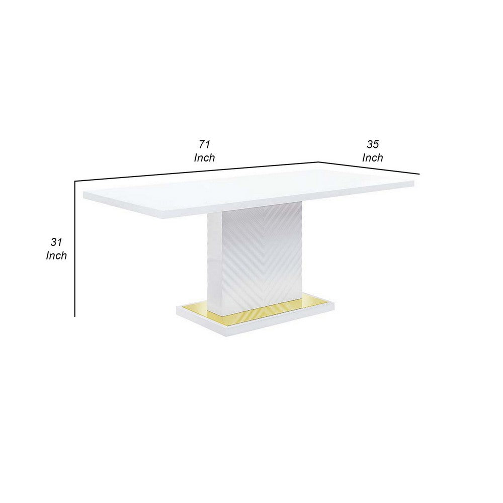 Tyra 71 Inch Dining Table, Rectangular, White Pedestal, Stainless Steel By Casagear Home