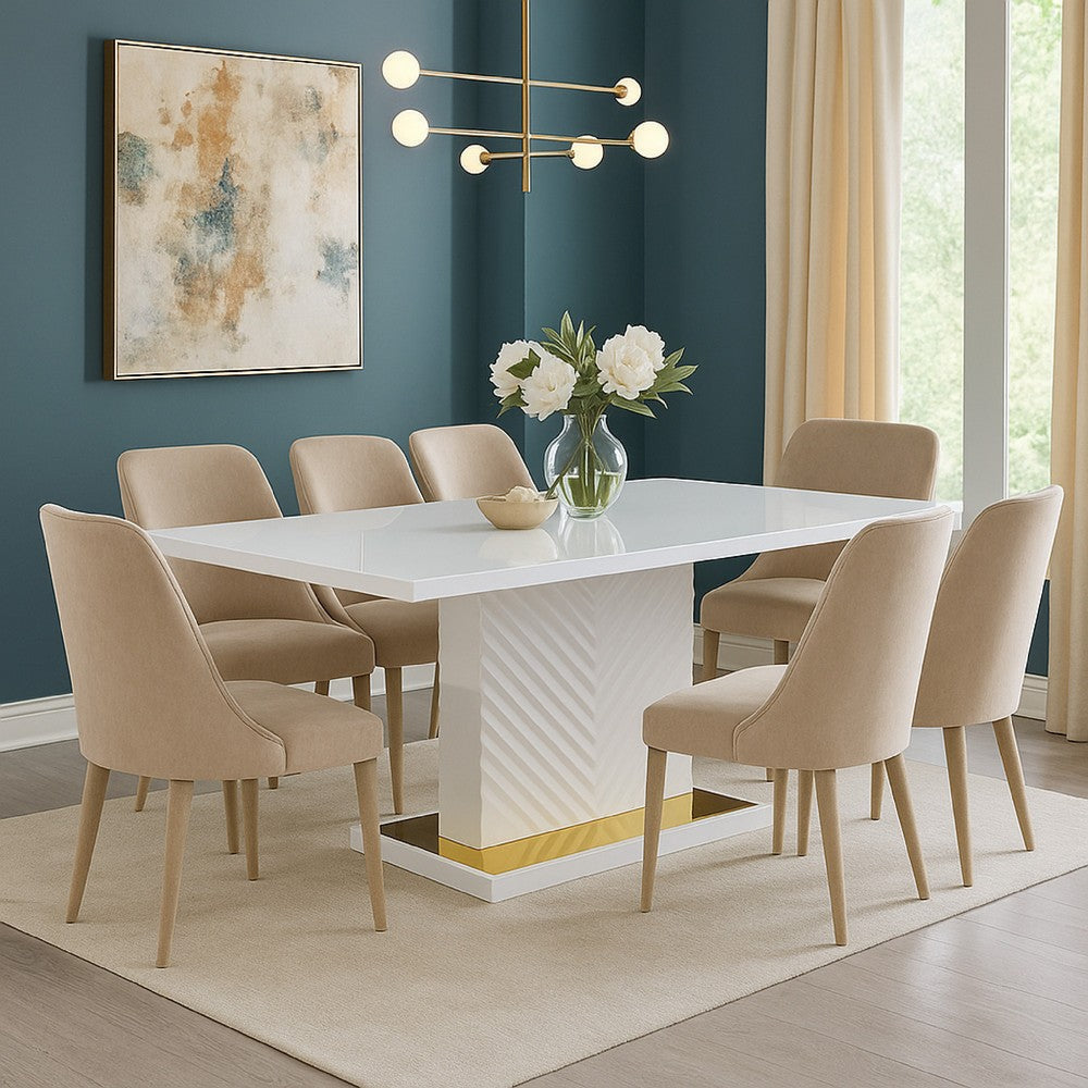 Tyra 71 Inch Dining Table, Rectangular, White Pedestal, Stainless Steel By Casagear Home