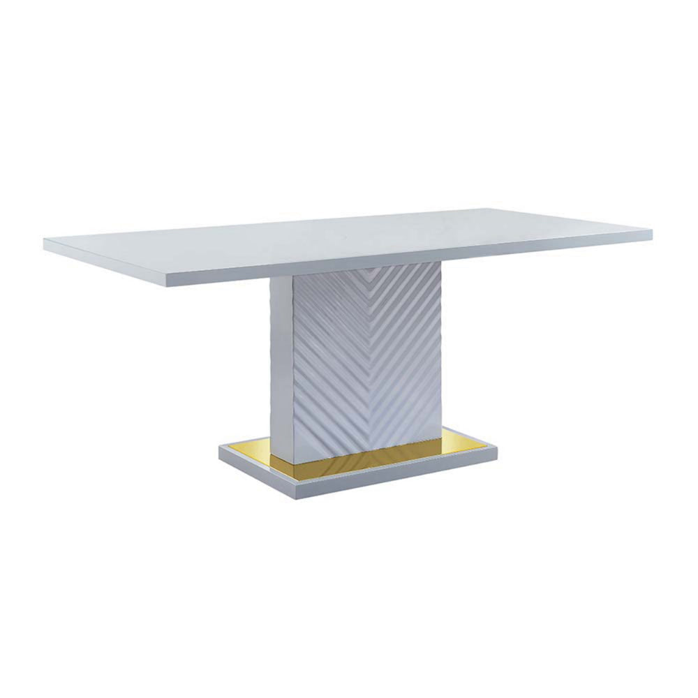 Tyra 71 Inch Dining Table, Rectangular, Gray Pedestal, Stainless Steel By Casagear Home